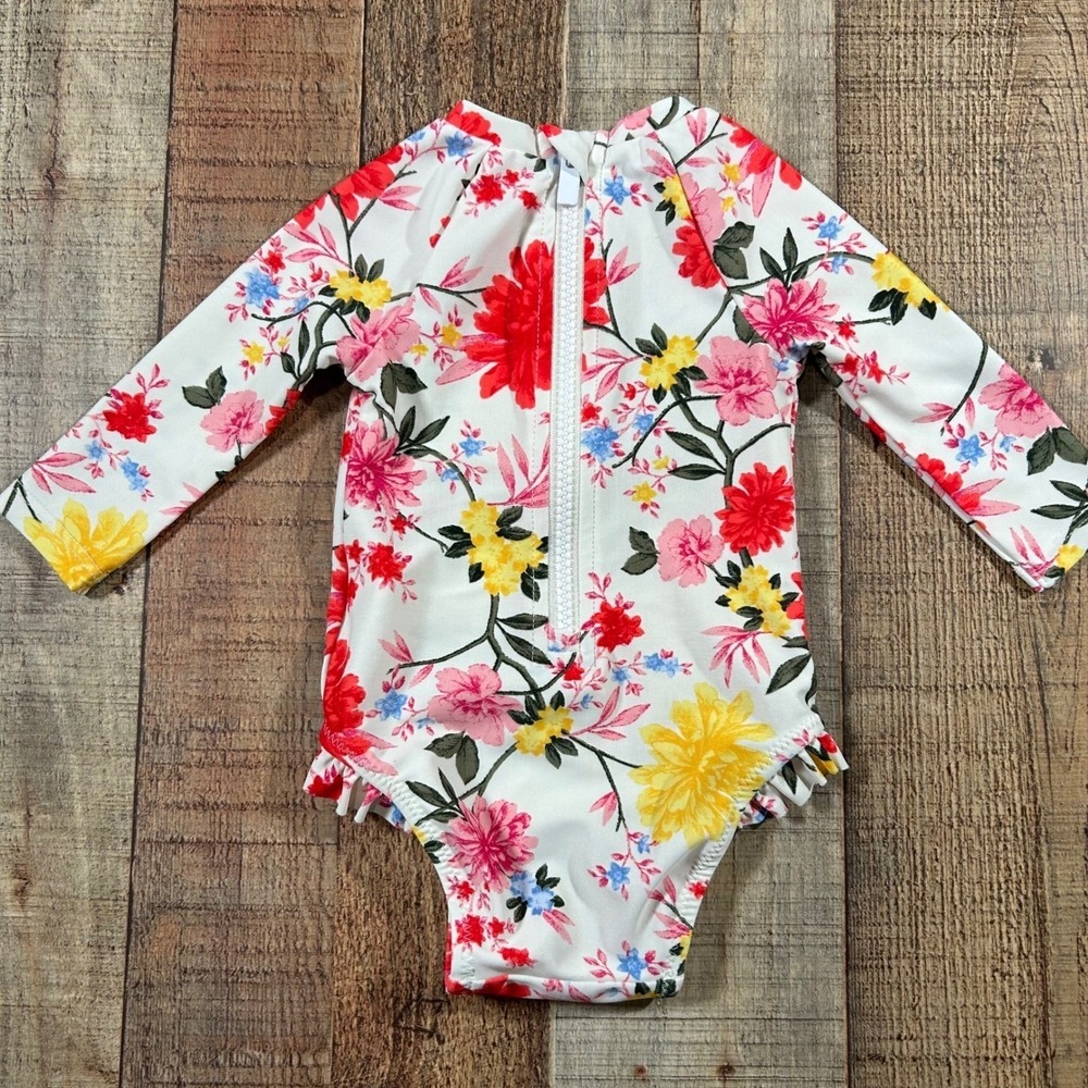 Old Navy Baby Girl Floral Long Sleeve Rash Guard One Piece Swimsuit Ruffle - Picture 3 of 5